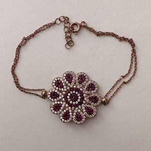 🌸925 Sterling silver bracelet cz stones flower 14k rose gold plated